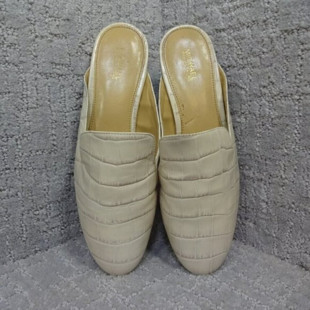 Michael Kors Natasha Womens Size 7.5 M Ivory Leather Embossed Leather Clog Shoes
